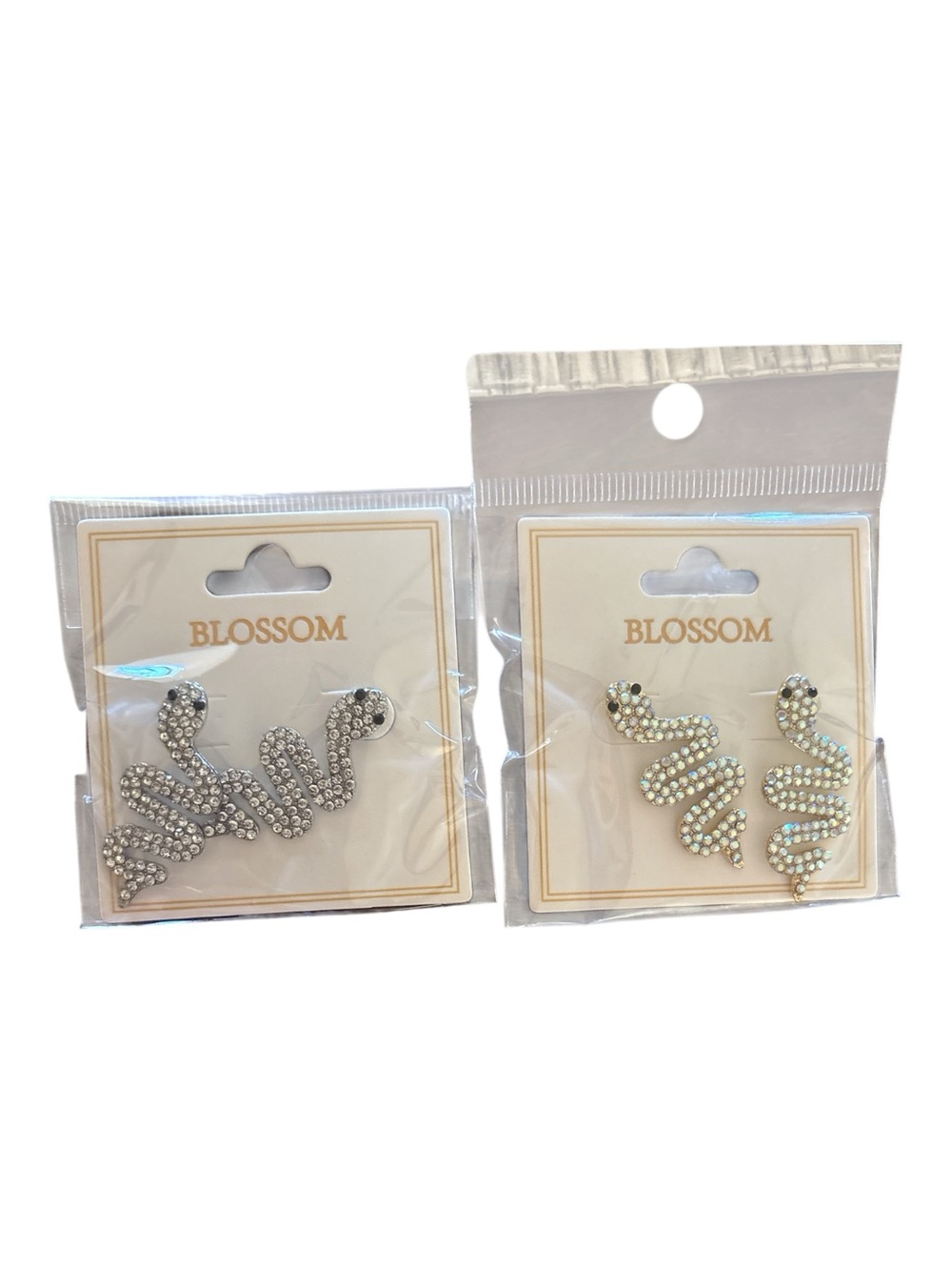Crystal Snake Drop Earrings - Silver or Gold Tone